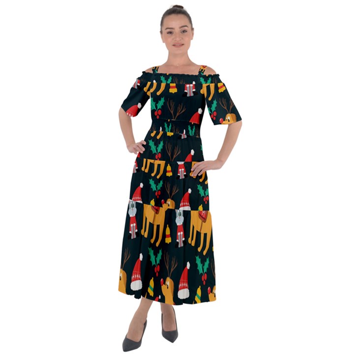 Funny Christmas Pattern Background Shoulder Straps Boho Maxi Dress 