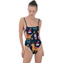 Funny Christmas Pattern Background Tie Strap One Piece Swimsuit View1