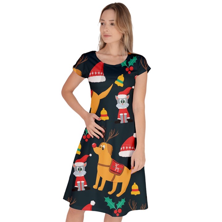 Funny Christmas Pattern Background Classic Short Sleeve Dress