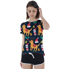 Funny Christmas Pattern Background Short Sleeve Open Back T-shirt