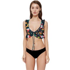 Funny Christmas Pattern Background Low Cut Ruffle Edge Bikini Top