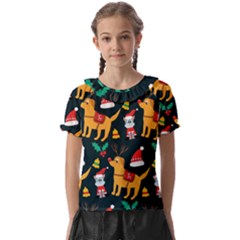 Funny Christmas Pattern Background Kids  Frill Chiffon Blouse