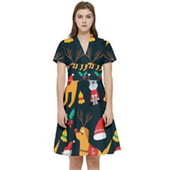 Funny Christmas Pattern Background Short Sleeve Waist Detail Dress