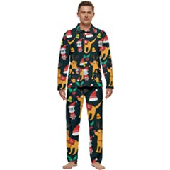 Funny Christmas Pattern Background Men s Long Sleeve Velvet Pocket Pajamas Set