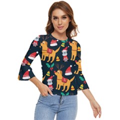 Funny Christmas Pattern Background Bell Sleeve Top