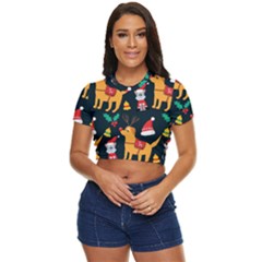 Funny Christmas Pattern Background Side Button Cropped T-shirt