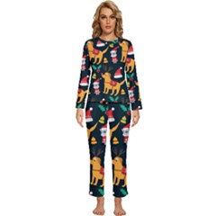 Funny Christmas Pattern Background Womens  Long Sleeve Lightweight Pajamas Set