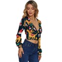 Funny Christmas Pattern Background Long Sleeve Deep-V Velour Top View3