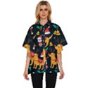 Funny Christmas Pattern Background Women s Batwing Button Up Shirt View1