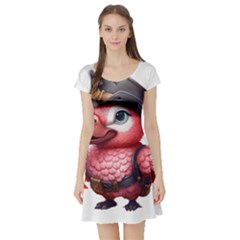 Kawaii Pink Parrot Pirate Short Sleeve Skater Dress