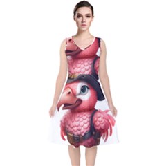 Kawaii Pink Parrot Pirate V-neck Midi Sleeveless Dress  by KawaiiArtStyle