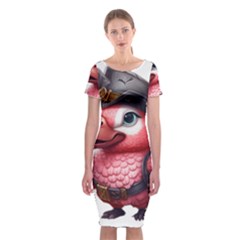 Kawaii Pink Parrot Pirate Classic Short Sleeve Midi Dress