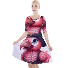 Kawaii Pink Parrot Pirate Quarter Sleeve A-line Dress