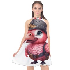 Kawaii Pink Parrot Pirate Halter Neckline Chiffon Dress 