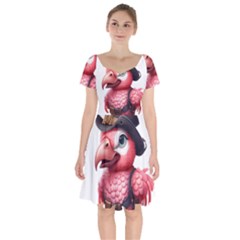 Kawaii Pink Parrot Pirate Short Sleeve Bardot Dress