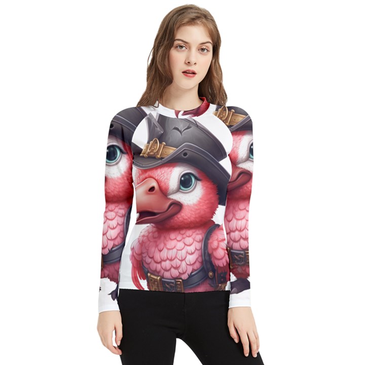 Kawaii Pink Parrot Pirate Women s Long Sleeve Rash Guard