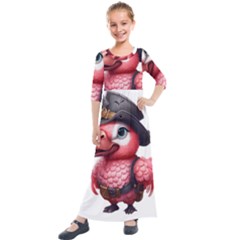 Kawaii Pink Parrot Pirate Kids  Quarter Sleeve Maxi Dress by KawaiiArtStyle