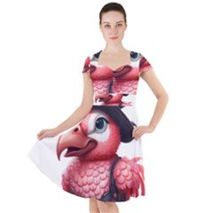 Kawaii Pink Parrot Pirate Cap Sleeve Midi Dress With Pockets by KawaiiArtStyle