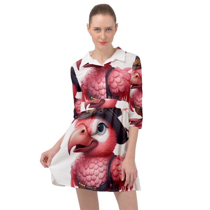 Kawaii Pink Parrot Pirate Mini Skater Shirt Dress