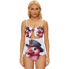 Kawaii Pink Parrot Pirate Knot Front One-piece Swimsuit by KawaiiArtStyle