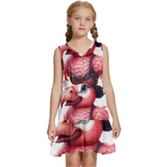 Kawaii Pink Parrot Pirate Kids  Sleeveless Tiered Mini Dress