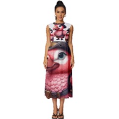 Kawaii Pink Parrot Pirate Sleeveless Round Neck Midi Dress