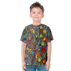 Mid Century Retro Floral 1970s 1960s Pattern 56 Kids  Cotton T-shirt