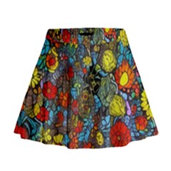 Mid Century Retro Floral 1970s 1960s Pattern 56 Mini Flare Skirt