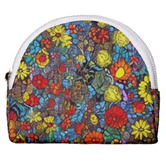 Mid Century Retro Floral 1970s 1960s Pattern 56 Horseshoe Style Canvas Pouch