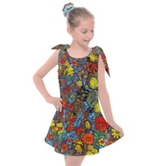 Mid Century Retro Floral 1970s 1960s Pattern 56 Kids  Tie Up Tunic Dress