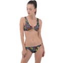 Mid Century Retro Floral 1970s 1960s Pattern 56 Ring Detail Crop Bikini Set View1