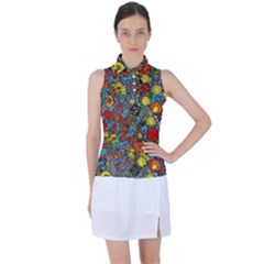 Mid Century Retro Floral 1970s 1960s Pattern 56 Women s Sleeveless Polo T-shirt