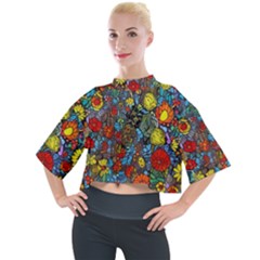 Mid Century Retro Floral 1970s 1960s Pattern 56 Mock Neck T-shirt