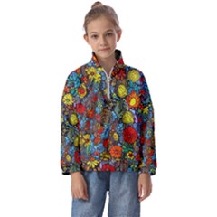 Mid Century Retro Floral 1970s 1960s Pattern 56 Kids  Half Zip Hoodie