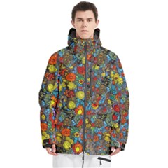 Mid Century Retro Floral 1970s 1960s Pattern 56 Men s Multi Pockets Zip Ski And Snowboard Waterproof Breathable Jacket