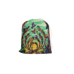 Monkey Tiger Bird Parrot Forest Jungle Style Drawstring Pouch (small)