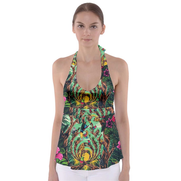 Monkey Tiger Bird Parrot Forest Jungle Style Tie Back Tankini Top