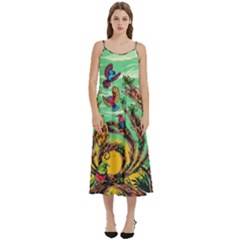 Monkey Tiger Bird Parrot Forest Jungle Style Casual Spaghetti Strap Midi Dress by Grandong