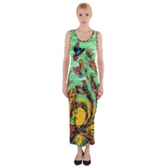 Monkey Tiger Bird Parrot Forest Jungle Style Fitted Maxi Dress by Grandong