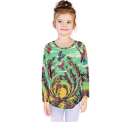 Monkey Tiger Bird Parrot Forest Jungle Style Kids  Long Sleeve T-shirt