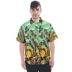 Monkey Tiger Bird Parrot Forest Jungle Style Men s Short Sleeve Shirt