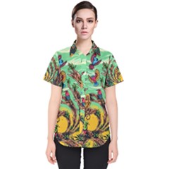 Monkey Tiger Bird Parrot Forest Jungle Style Women s Short Sleeve Shirt