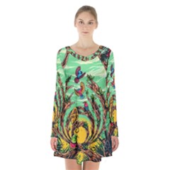 Monkey Tiger Bird Parrot Forest Jungle Style Long Sleeve Velvet V-neck Dress