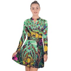 Monkey Tiger Bird Parrot Forest Jungle Style Long Sleeve Panel Dress