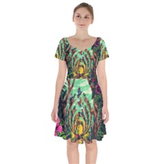 Monkey Tiger Bird Parrot Forest Jungle Style Short Sleeve Bardot Dress by Grandong