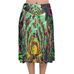 Monkey Tiger Bird Parrot Forest Jungle Style Velvet Flared Midi Skirt