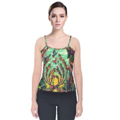 Monkey Tiger Bird Parrot Forest Jungle Style Velvet Spaghetti Strap Top