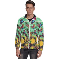 Monkey Tiger Bird Parrot Forest Jungle Style Men s High Neck Windbreaker