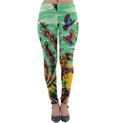 Monkey Tiger Bird Parrot Forest Jungle Style Lightweight Velour Leggings