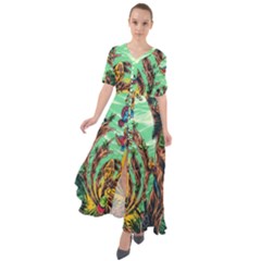 Monkey Tiger Bird Parrot Forest Jungle Style Waist Tie Boho Maxi Dress by Grandong